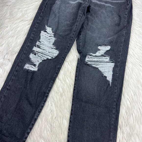 RSQ Women's Black Wash Distressed High Waisted 90's Jean - Picture 2 of 9